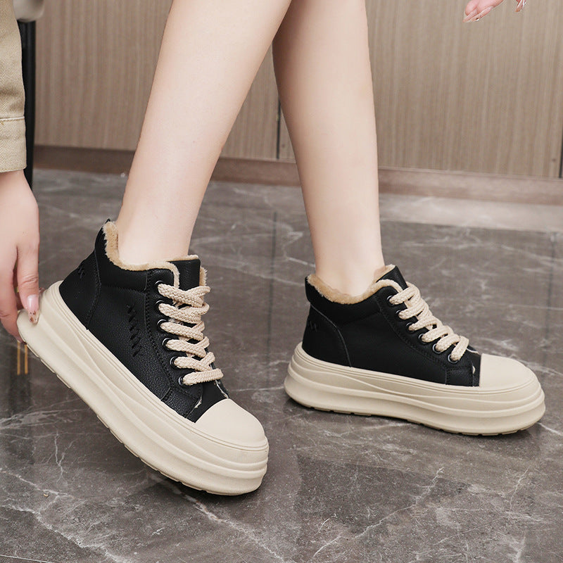 Damen modische High-Top Sneakers mit flauschigem Innenfutter und robuster Profilsohle R&B