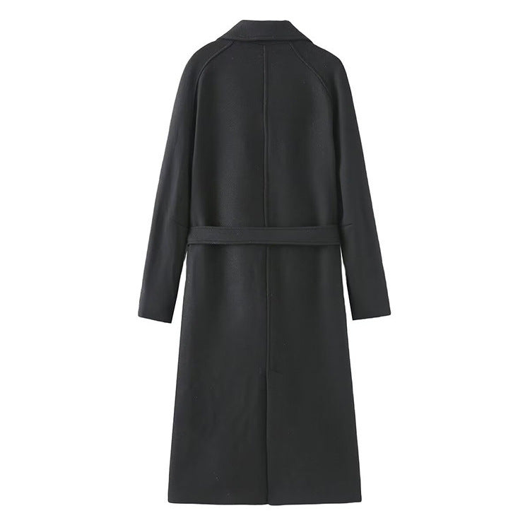Damen modischer Oversized-Mantel mit Gürtel und Taschen R&B