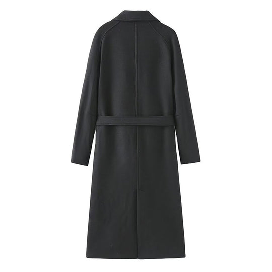 Damen modischer Oversized-Mantel mit Gürtel und Taschen R&B