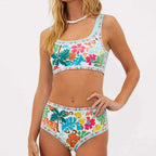Damen Zweiteiliges Bademode-Set mit hohem Bund und floralem Design R&B