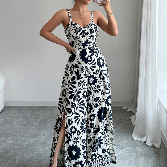 Damen Maxikleid mit tiefem Schlitz und floralem Muster R&B