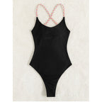 Damen Sportlicher Badeanzug mit farbigen Trägern R&B
