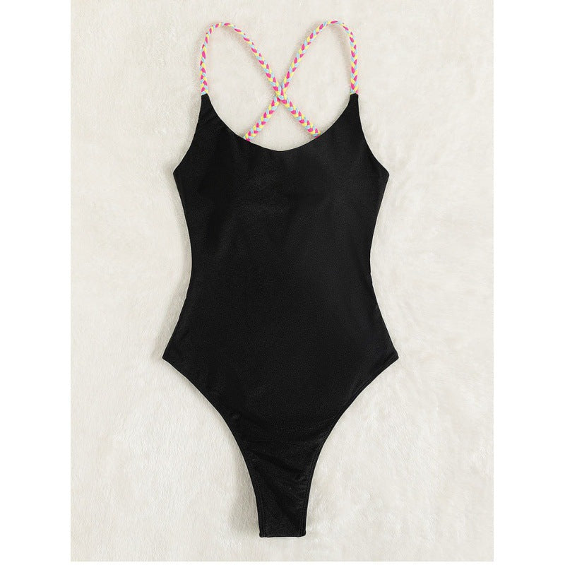 Damen Sportlicher Badeanzug mit farbigen Trägern R&B