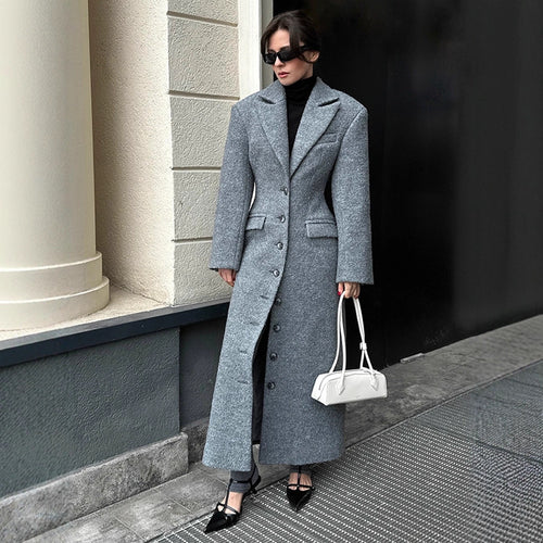 Damen eleganter Wollmantel mit strukturiertem Design und praktischen Taschen R&B