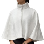 Damen Oversized Wollcape mit hohem Kragen und Knopfdetail R&B