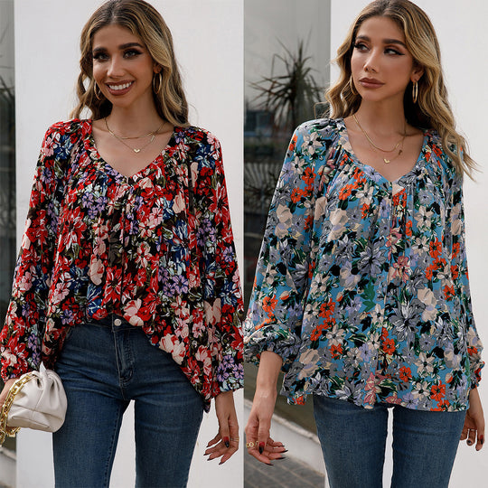 Damen Bluse mit floralen Mustern und luftigen Ärmeln R&B
