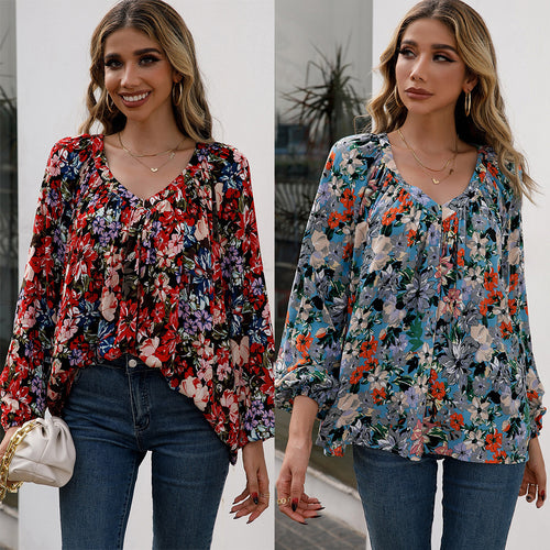 Damen Bluse mit floralen Mustern und luftigen Ärmeln R&B