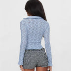 Damen Spitzenbluse mit V-Ausschnitt und floralen Details R&B