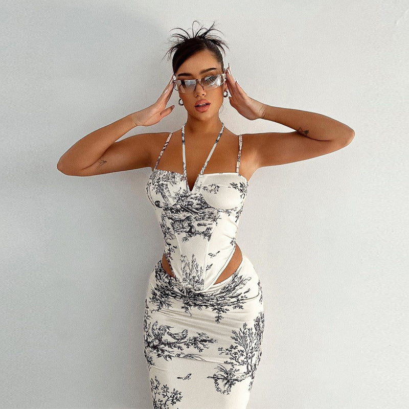 Damen figurbetontes Wickelkleid mit floralen Musterdetails und tiefem Ausschnitt R&B