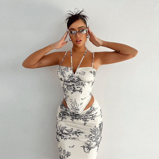 Damen figurbetontes Wickelkleid mit floralen Musterdetails und tiefem Ausschnitt R&B
