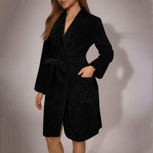 Damen Kuscheliger Bademantel mit Gürtel und Taschen R&B