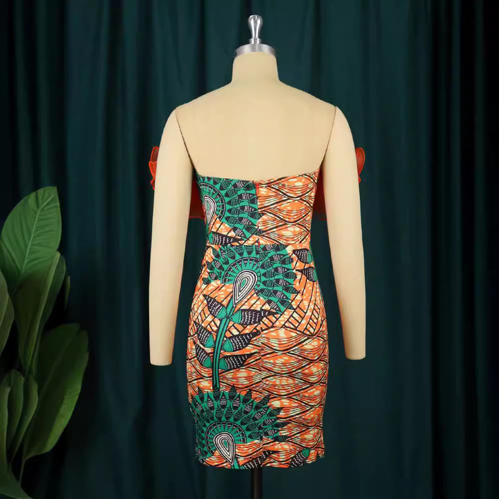 Damen figurbetontes Kleid mit voluminösen Rüschen R&B