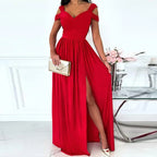 Damen Maxikleid mit elegantem Farbverlauf und schulterfreien Ärmeln R&B