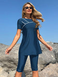 Damen Sportliches Badeset mit kurzem Oberteil und Leggings R&B