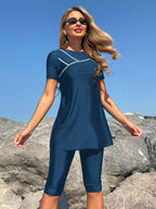 Damen Sportliches Badeset mit kurzem Oberteil und Leggings R&B
