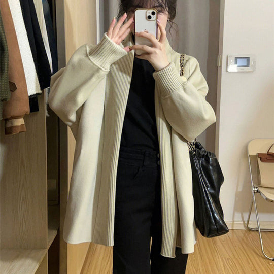 Damen Modischer Oversized Cardigan mit strukturiertem Kragen R&B