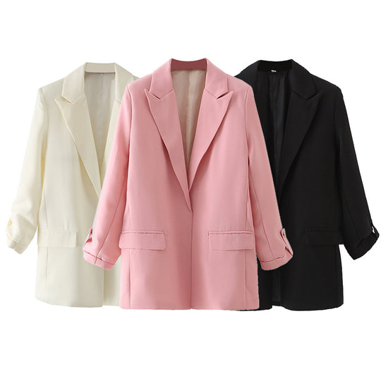 Damen elegante Blazerjacke mit modernem Schnitt und strukturiertem Gewebe R&B