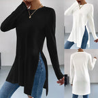 Damen asymmetrisches Longsleeve-Oberteil mit seitlichen Schlitzen und lässigem Schnitt R&B