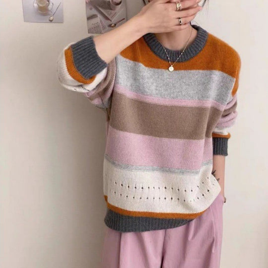 Damen Grob gestrickter Pullover mit lässigen Streifen R&B