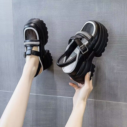 Damen Plattform-Sandalen mit doppelt verstellbarem Riemen und rutschfester Sohle R&B