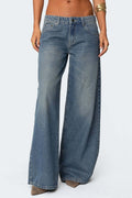 Damen Weit geschnittene Denim-Hose mit hohem Bund und modischen Details R&B