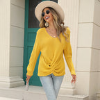 Damen lässiger V-Ausschnit Pullover mit knoten Detail R&B