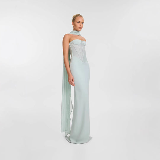 Damen Körpernahes Maxikleid mit eleganter Drapierung und innovativem Rückendesign R&B