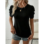 Damen T-Shirt mit Puffärmeln und Spitzenapplikationen R&B