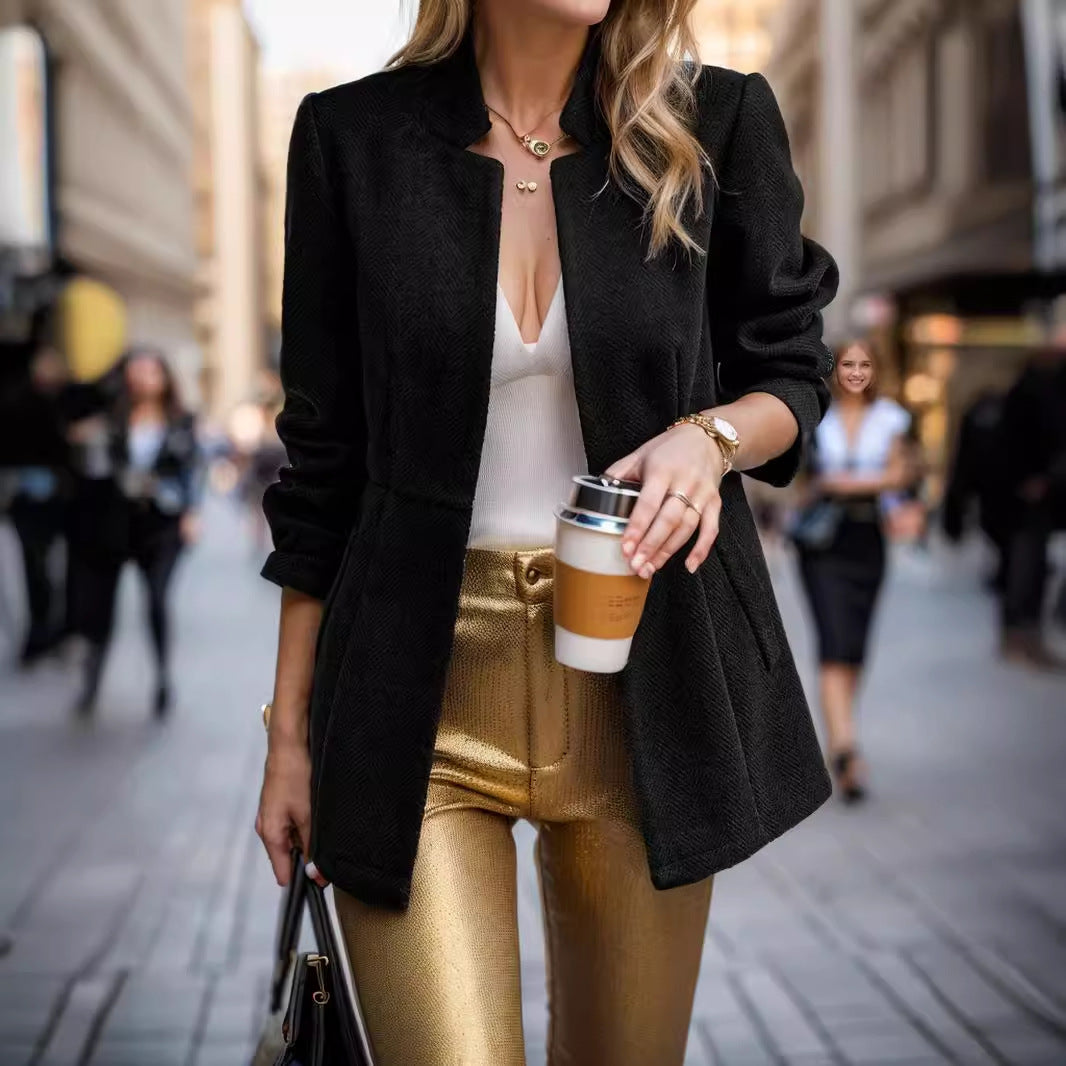 Damen eleganter Blazer im Fischgrätmuster mit taillierter Silhouette R&B