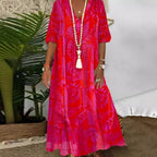 Damen elegantes Maxikleid mit floralen Motiven und V-Ausschnitt R&B