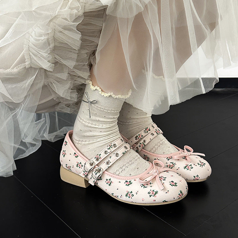 Damen Ballerinas mit zwei verstellbaren Riemchen und floralem Design R&B