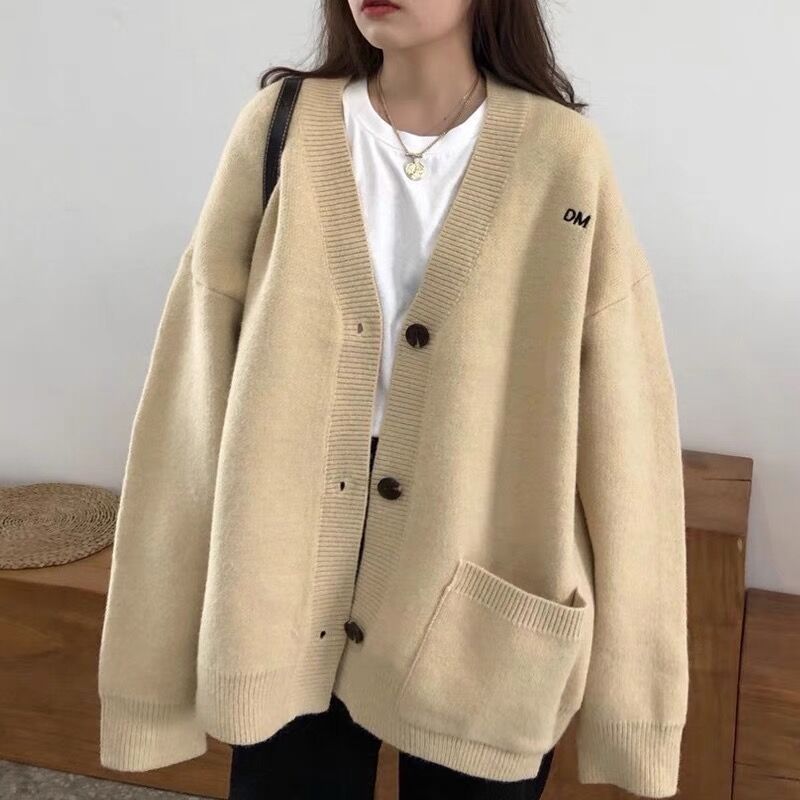 Damen Grob gestrickter Cardigan mit lässigem Schnitt und großen Taschen