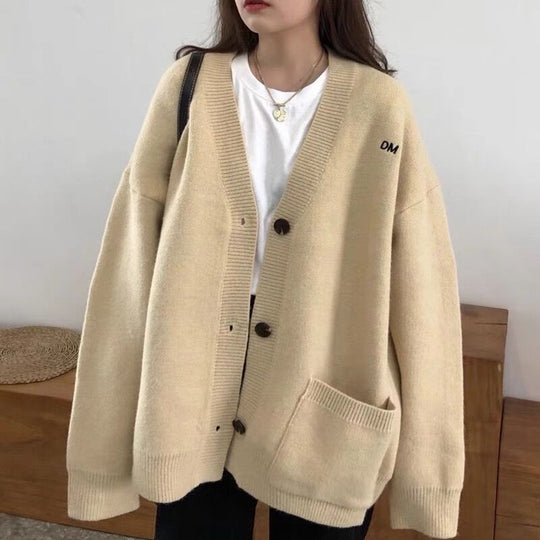 Damen Grob gestrickter Cardigan mit lässigem Schnitt und großen Taschen R&B