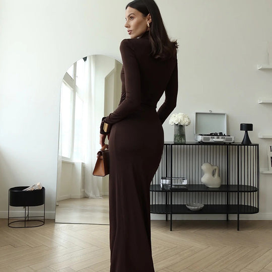 Damen Maxi-Kleid mit strukturiertem Wickeldesign und hohem Schlitz R&B