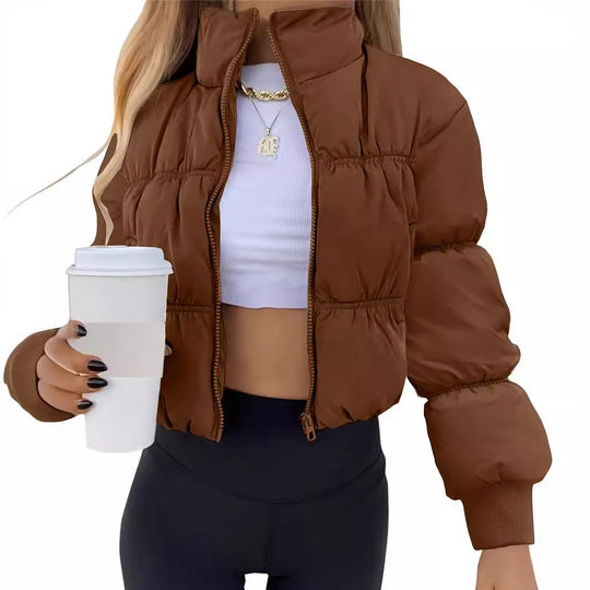 Damen gesteppte Kurzjacke mit hohem Kragen und voluminösem Schnitt R&B