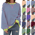 Damen lässiger Oversized Sweatshirt mit bunten Streifen und Kapuzenkordel R&B