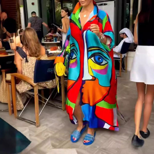 Damen Oversized Kaftan mit künstlerischem Design Heidi-Mode