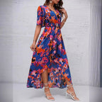 Damen Maxikleid mit asymmetrischem Saum und floralem Print R&B