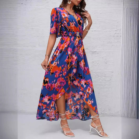 Damen Maxikleid mit asymmetrischem Saum und floralem Print R&B