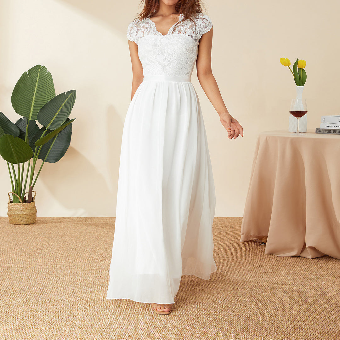 Damen Elegantes Spitzenkleid mit V-Ausschnitt R&B