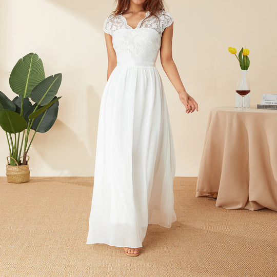 Damen Elegantes Spitzenkleid mit V-Ausschnitt R&B
