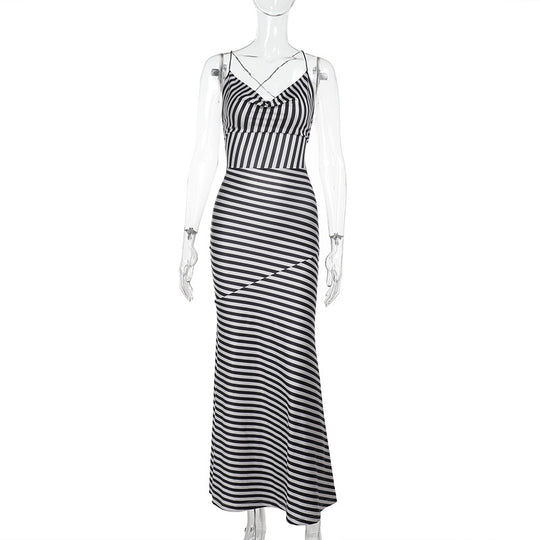 Damen Streifen-Maxi-Kleid mit elegantem Schnitt und verstellbaren Trägern R&B
