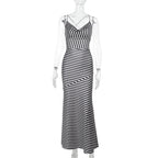 Damen Streifen-Maxi-Kleid mit elegantem Schnitt und verstellbaren Trägern R&B