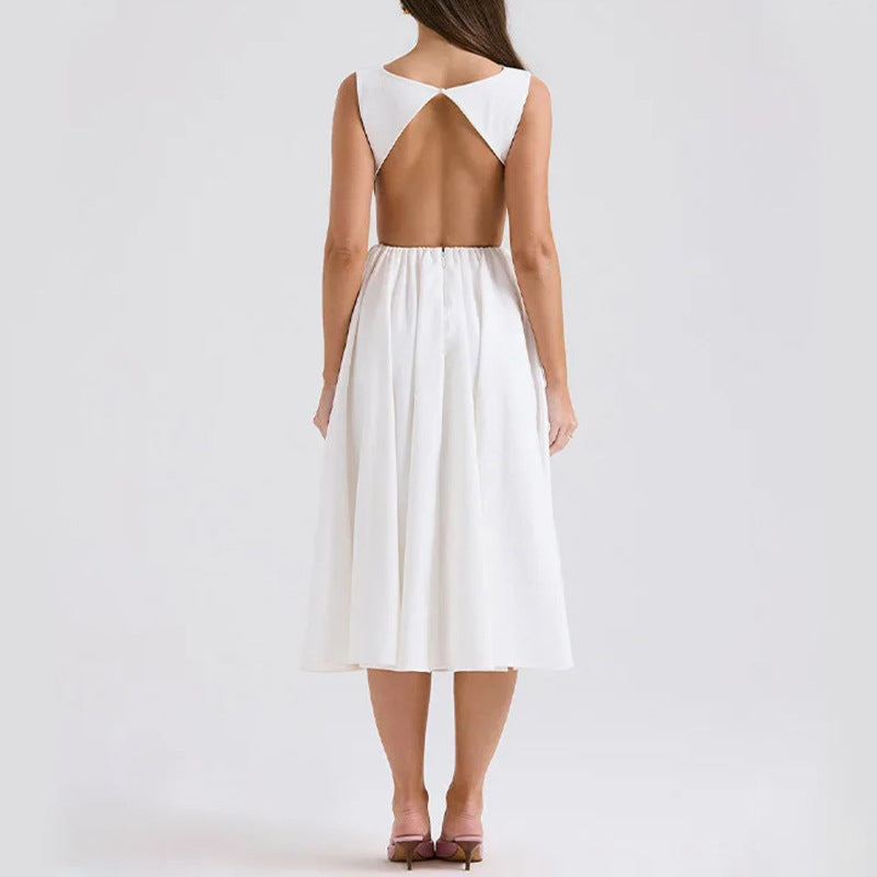 Damen Elegantes Midi-Kleid mit tailliertem Oberteil und schwingendem Rock R&B