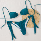 Damen Triangel-Bikini mit floralem Design und eleganten Goldakzenten R&B