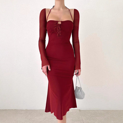 Damen figurbetontes Elegantes Kleid mit langen Ärmeln und raffiniertem Ausschnitt R&B