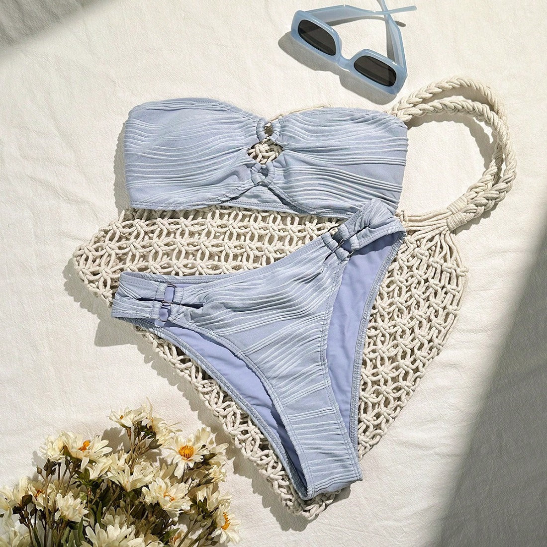 Damen Bandeau-Bikini-Set mit raffinierten Falten R&B