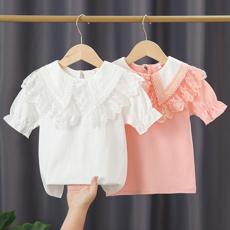 Mädchen Bluse mit Spitzenkragen und Rüschendetails R&B