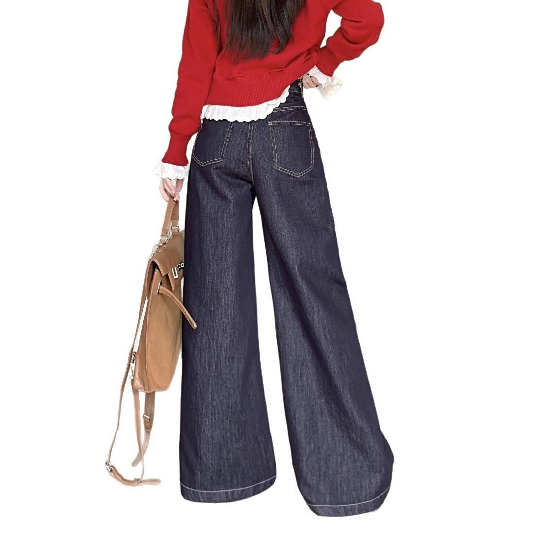 Damen Weite Denim-Hosen im modernen Schnitt mit hohem Bund R&B