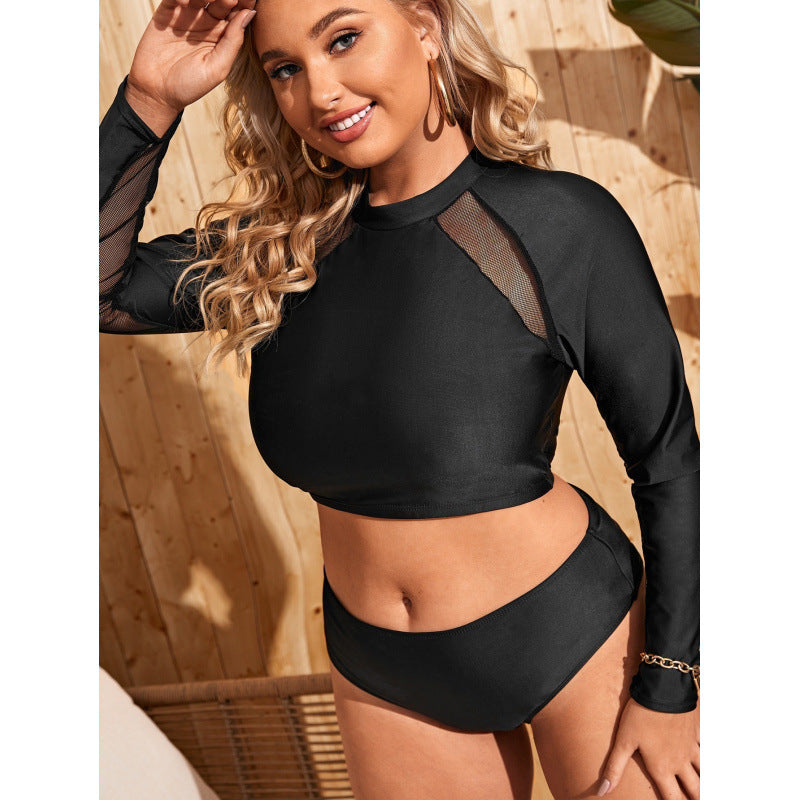 Damen Surf-Badeanzug mit langärmligem Mesh-Oberteil und hoch geschnittenem Höschen R&B